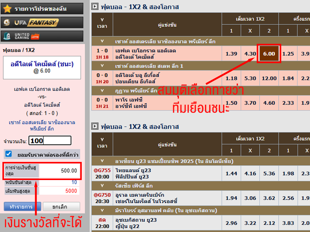 ตัวอย่างวิธีคิดบิลแทงบอล 1×2